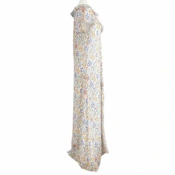 L'ACADEMIE WHITE BLUE ORANGE FLORAL BUTTON FRONT FLUTTER MAXI BOHEMIAN DRESS - S - Picture 2 of 7